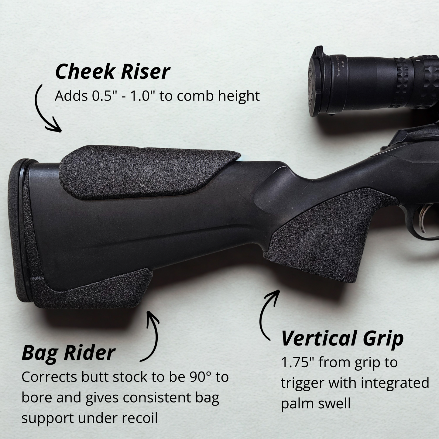 Tikka T3X Accessories: Vertical Grip, Cheek Riser, & Bag Rider